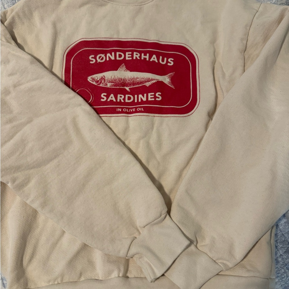 Cream Sweatshirt with Red Sardines Graphic